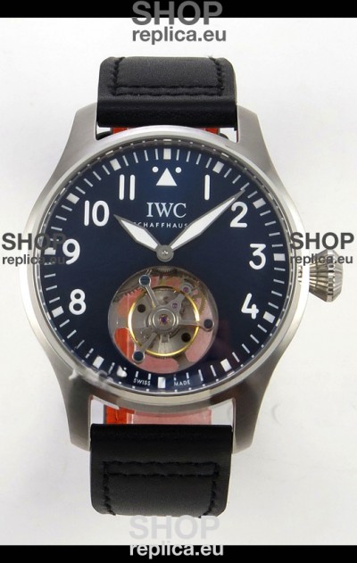 IWC Super Clone Portugese Hand-Wound Genuine Tourbillon Blue Dial Steel Casing Watch