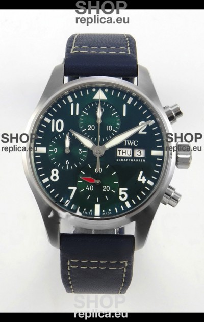 IWC Super Clone Pilot Chronograph Edition Green Dial Leather Swiss Replica Watch 