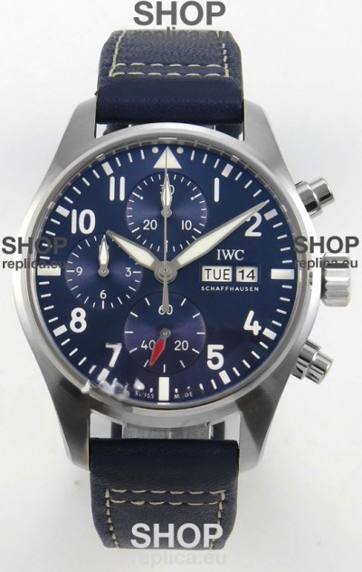 IWC Super Clone Pilot Chronograph Edition Blue Dial Leather Swiss Replica Watch 