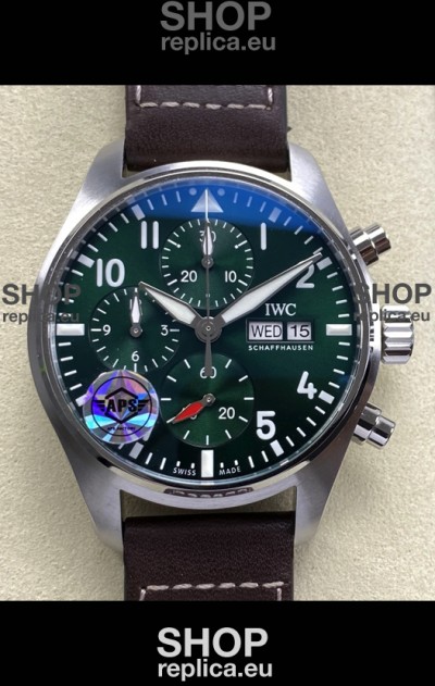 IWC Super Clone Pilot Chronograph Edition Green Dial Leather Swiss Replica Watch 