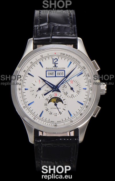 Jaeger LeCoultre Master Control Chronograph Calendar Steel Casing White Dial Watch 