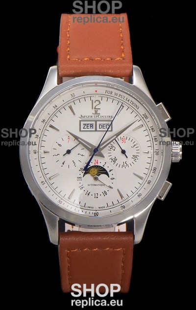 Jaeger LeCoultre Master Control Chronograph Calendar Steel Casing White Dial Watch 