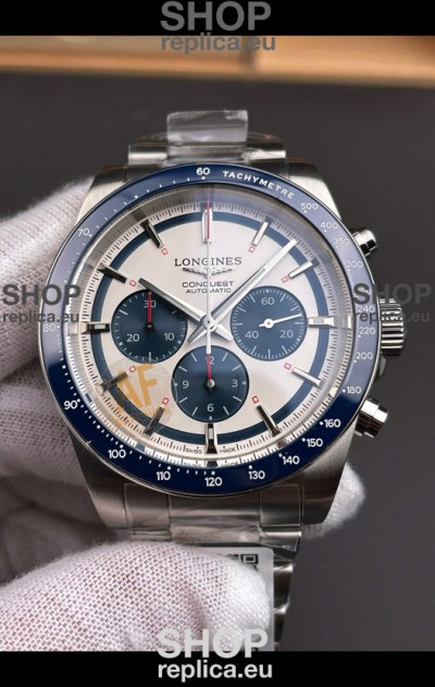 Longines Conquest Chronograph White Dial Automatic Watch in Steel Casing