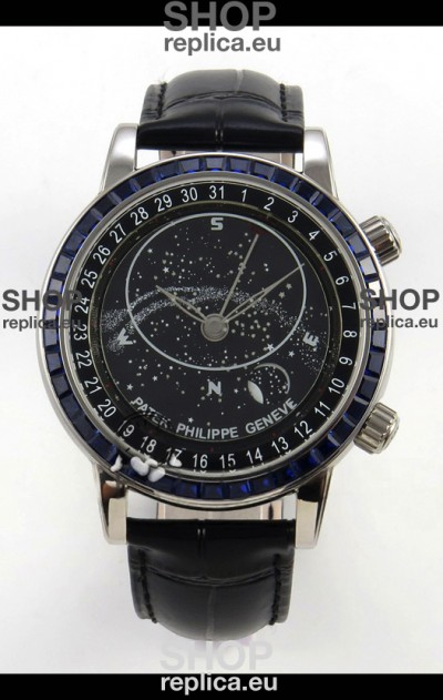 Patek Philippe Grand Complications 6102 Black Dial Blue Diamonds Swiss Replica Watch 