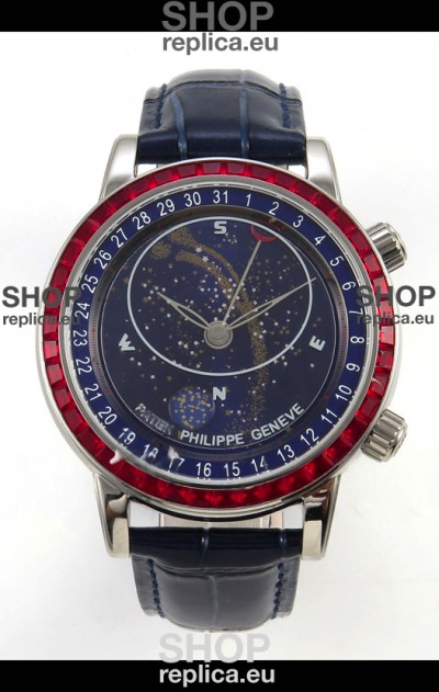 Patek Philippe Grand Complications 6102 Blue Dial Red Diamonds Swiss Replica Watch 