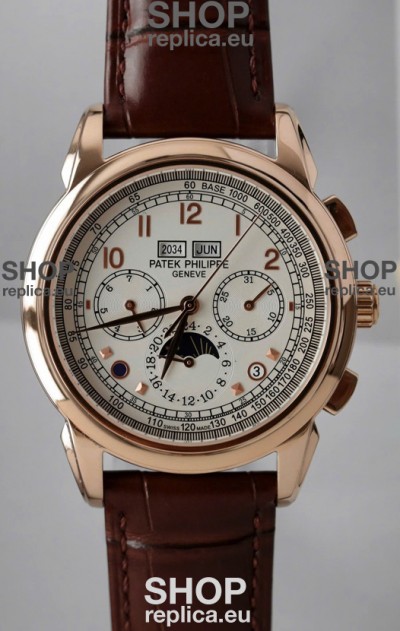 Patek Philippe Grand Complications 5270 Swiss Replica Watch in Rose Gold Casing White Dial