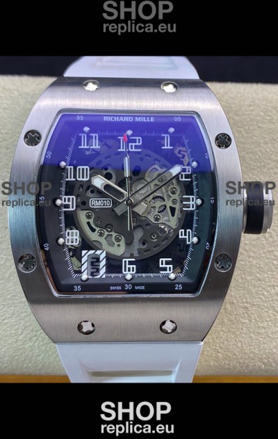 Richard Mille RM010 Stainless Steel Replica Watch in White Strap