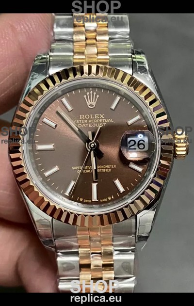 Rolex Datejust Super Clone Brown Dial 2 Tone Rose Gold Watch 28MM