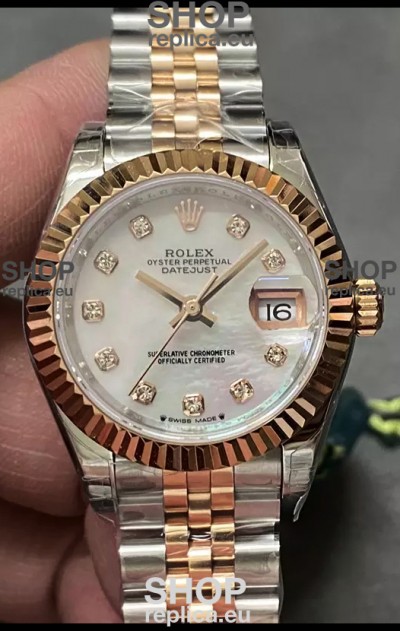 Rolex Datejust Super Clone Mother of Pearl Dial 2 Tone Rose Gold Watch 28MM