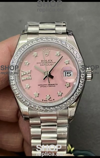 Rolex Datejust Super Clone Pink Dial Steel Casing Watch 28MM