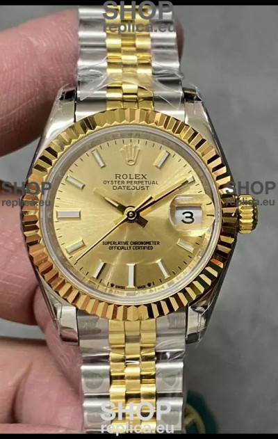 Rolex Datejust Super Clone Gold Dial 2 Tone Yellow Rose Gold Watch 28MM