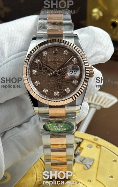 Rolex Datejust Super Clone Cal.3235 Brown Computer Dial 2 Tone Rose Gold Casing Watch 36MM