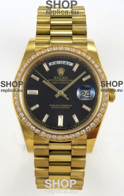 Rolex Day Date Super Clone Black Dial 40MM 220 Grams Swiss Replica watch 