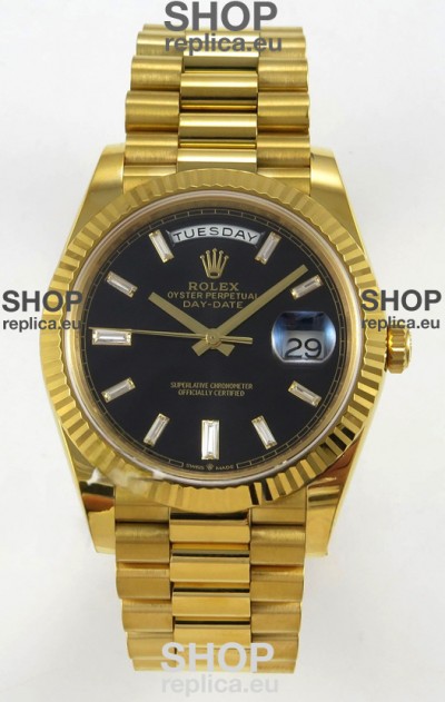 Rolex Day Date Super Clone Black Dial 40MM 220 Grams Swiss Replica watch 
