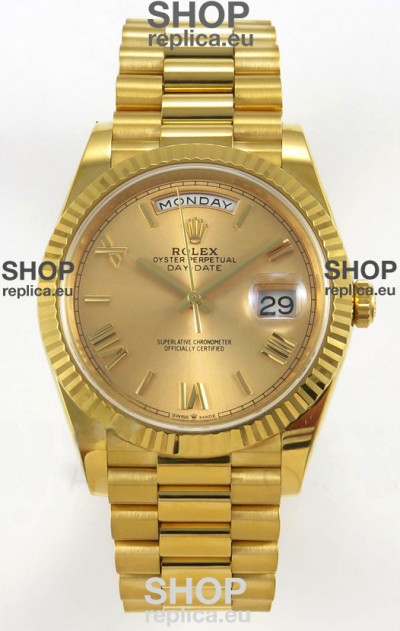 Rolex Day Date Super Clone Gold Roman Dial 40MM 220 Grams Swiss Replica watch 
