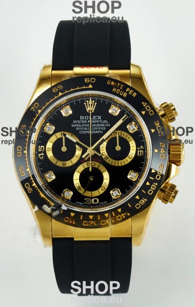 Rolex Daytona Super Clone 116518 Yellow Gold Black Dial Original Cal.4130 Movement
