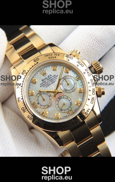 Rolex Daytona Japanese Movement Gold Casing Replica Watch in Mother of Pearl Dial 