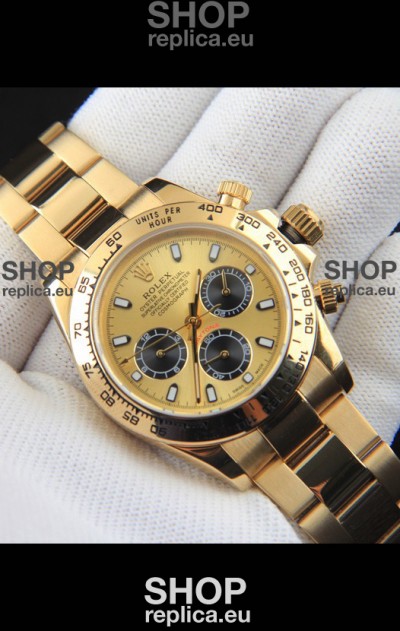 Rolex Daytona Japanese Movement Gold Casing Replica Watch in Gold Dial 