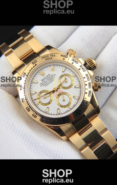 Rolex Daytona Japanese Movement Gold Casing Replica Watch in White Dial 