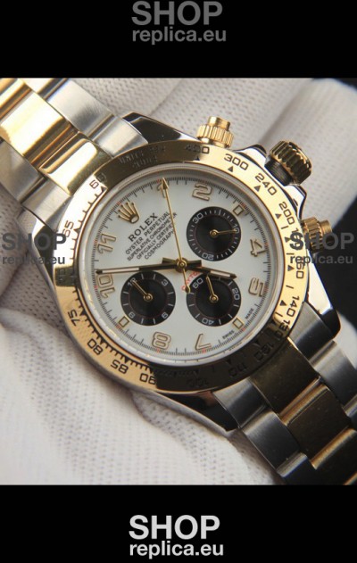 Rolex Daytona Japanese Movement Two Tone Gold Casing Watch in White Dial 