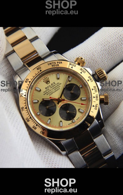 Rolex Daytona Japanese Movement Two Tone Gold Casing Watch in Gold Dial 