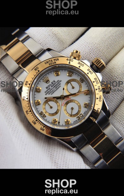 Rolex Daytona Japanese Movement Two Tone Gold Casing Watch in White Dial 