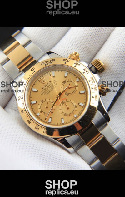 Rolex Daytona Japanese Movement Two Tone Gold Casing Watch in Gold Dial 