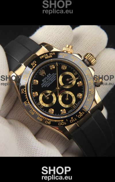 Rolex Daytona Japanese Movement Gold Casing Replica Watch in Black Dial 