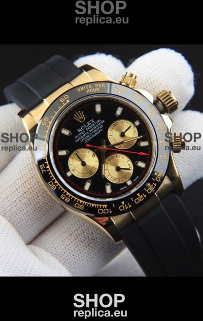Rolex Daytona Japanese Movement Gold Casing Replica Watch in Black Dial 