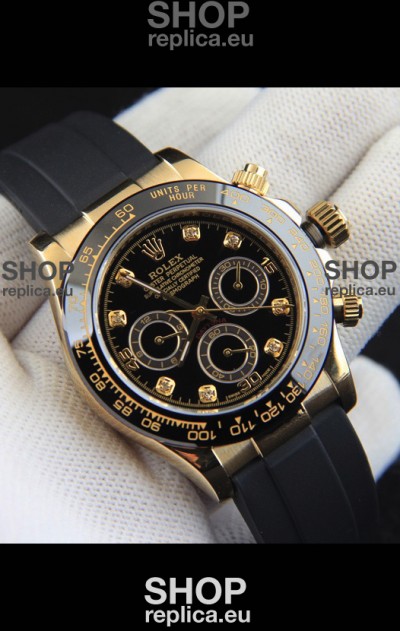 Rolex Daytona Japanese Movement Gold Casing Replica Watch in Black Dial 