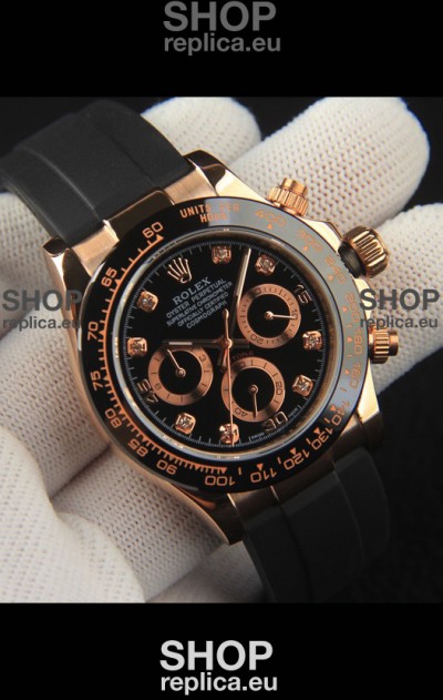 Rolex Daytona Japanese Movement Gold Casing Replica Watch in Black Dial 