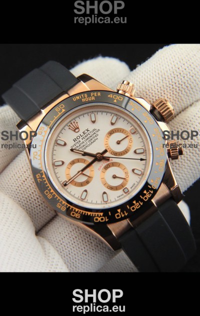 Rolex Daytona Japanese Movement Gold Casing Replica Watch in White Dial 