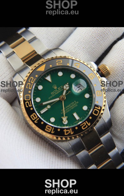 Rolex GMT Masters II Japanese Movement Replica Watch in Two Tone Green Dial