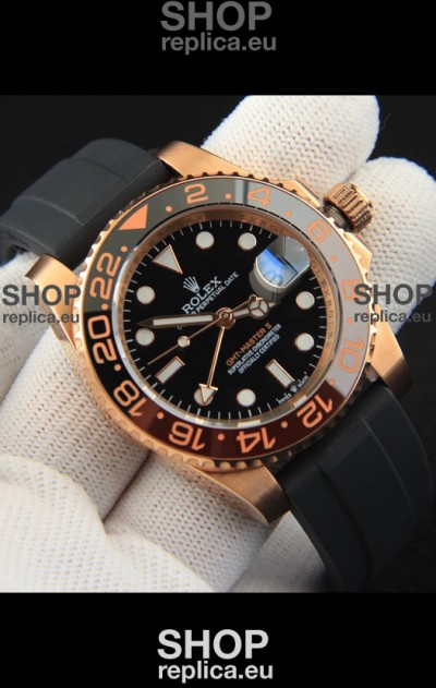 Rolex GMT Masters II Rose Gold on Oysterflex Japanese Replica Watch 