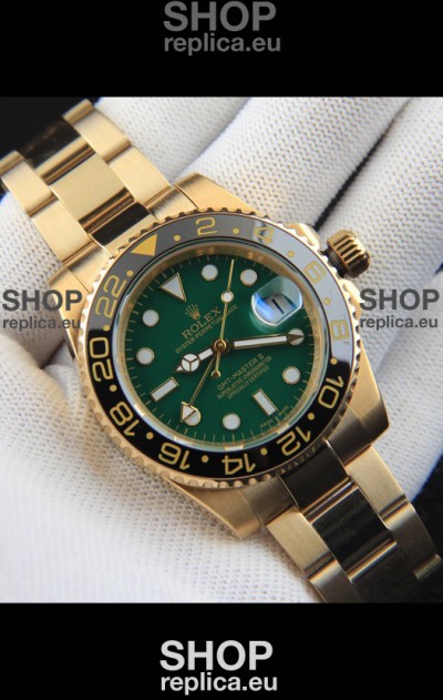 Rolex GMT Masters II Rose Gold Plating Japanese Replica Watch Green Dial
