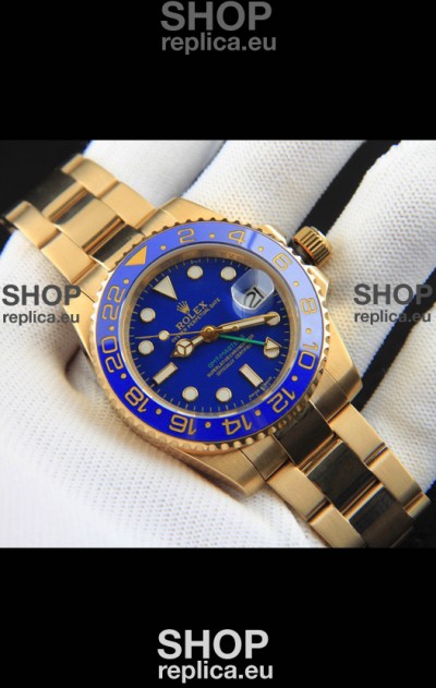 Rolex GMT Masters II Rose Gold Plating Japanese Replica Watch Blue Dial