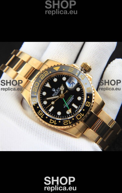Rolex GMT Masters II Rose Gold Plating Japanese Replica Watch Black Dial
