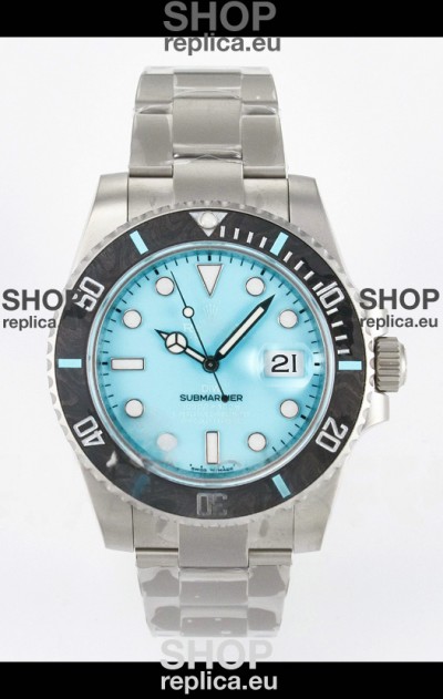 Rolex Submariner DiW Sandblasted Steel Casing Carbon Fiber Bezel Watch Tiffany Blue Dial