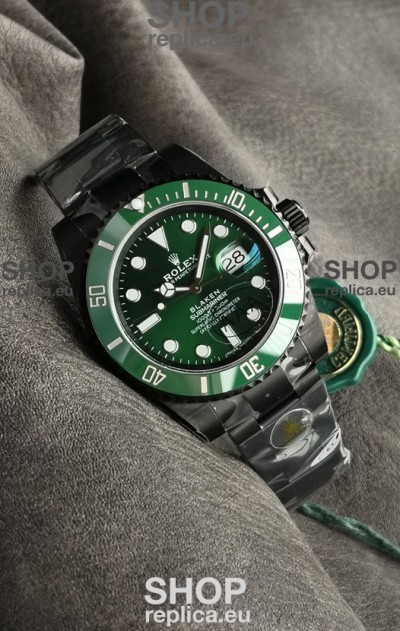Rolex Submariner Blaken DLC Coated Swiss Replica Watch in Green Dial