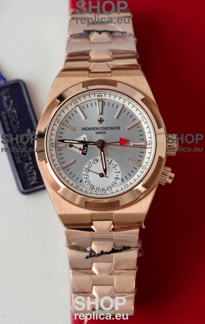 Vacheron Constantin Overseas Dual Time Rose Gold 1:1 Mirror Swiss Replica Watch in Steel Dial