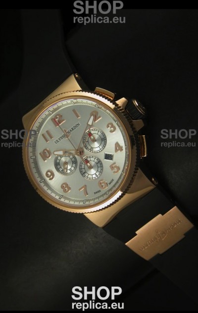 Ulysse Nardin Marine Chronograph Rose Gold Steel Arabic Black Dial - 1:1 Mirror Replica