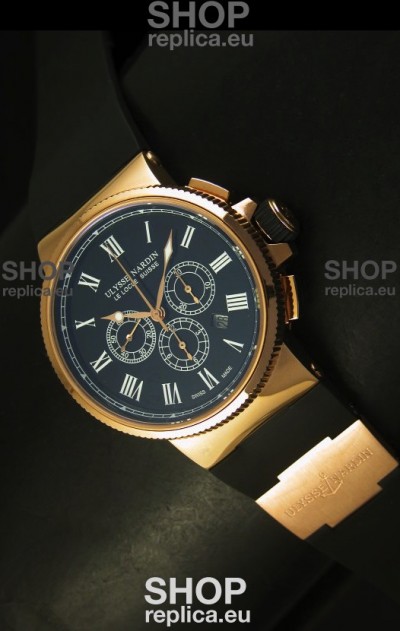 Ulysse Nardin Marine Chronograph Rose Gold Black Roman Black Dial - 1:1 Mirror Replica