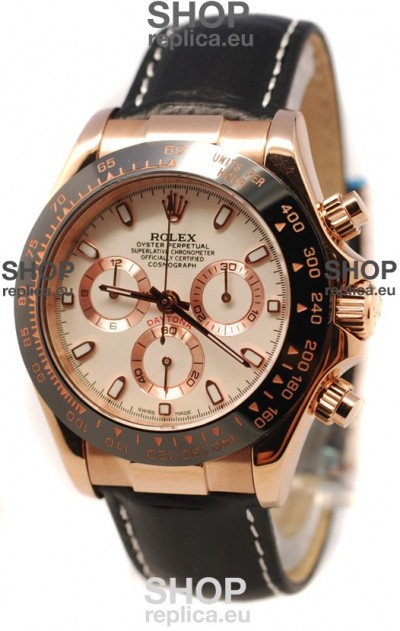 Rolex Daytona Monobloc Cerachrome Everose Swiss Watch in White Dial - 1:1 Mirror Replica